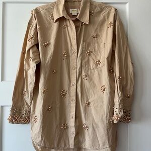 Maeve Pearl-Embellished Beige Shirt